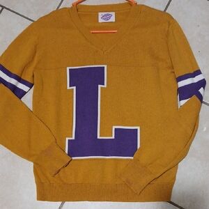 SPARKLE CITY Womens Size S Golden Letterman Knit V-Neck Sweater
